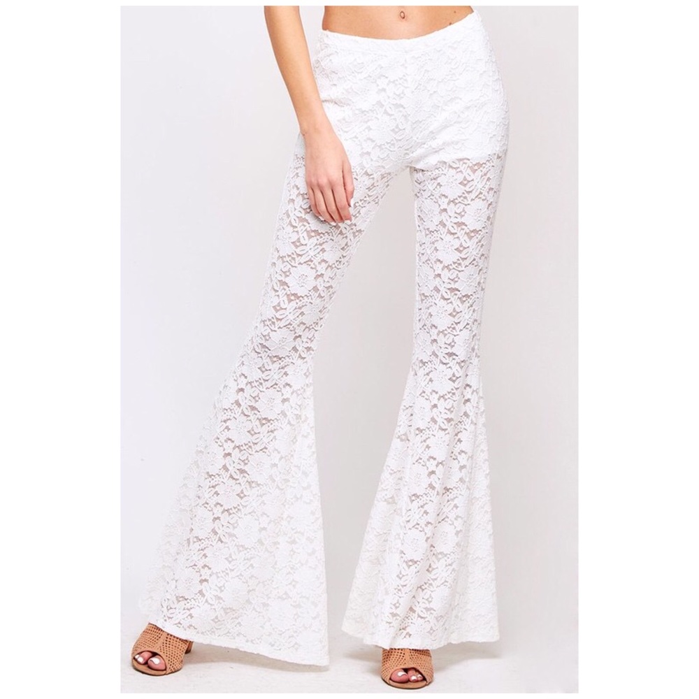 Ivory Boho Lace Flare Festival Pants - Picture 5 of 6